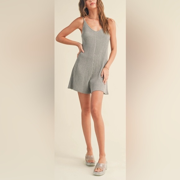 Miou Muse Ribbed Knitted Romper Gray - Picture 2 of 10